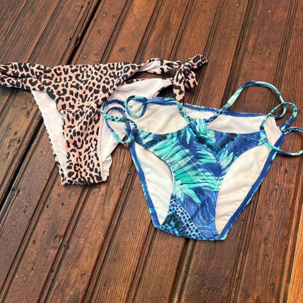 Express Swim Tropical Leaf & Leopard Print Bikini Bottoms Bundle Womens Medium
